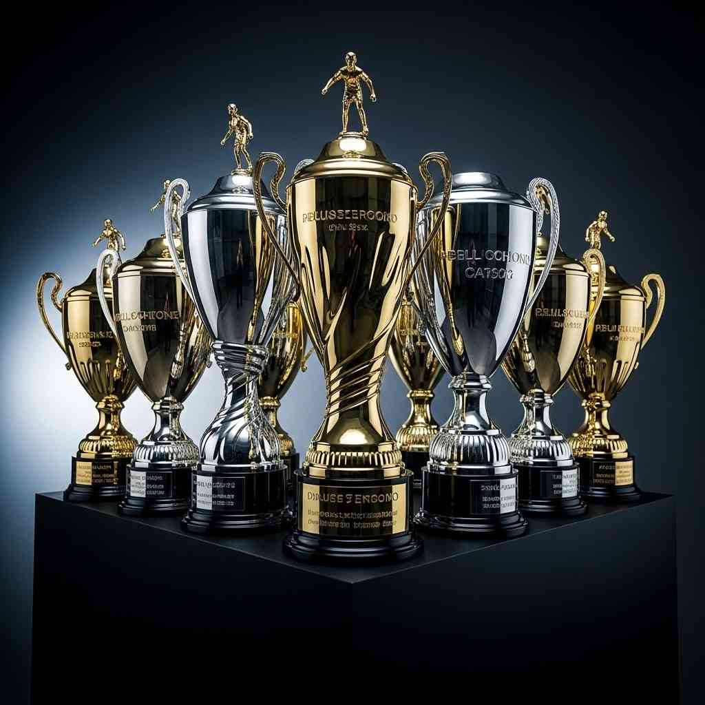 Collection de trophées de football sur un socle